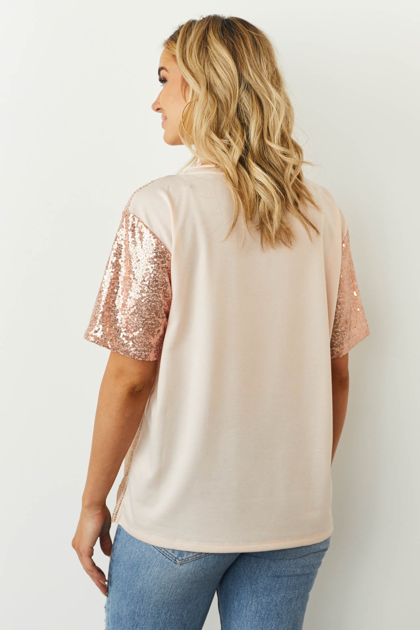 Rose Gold Sequined Heart Short Sleeve Top