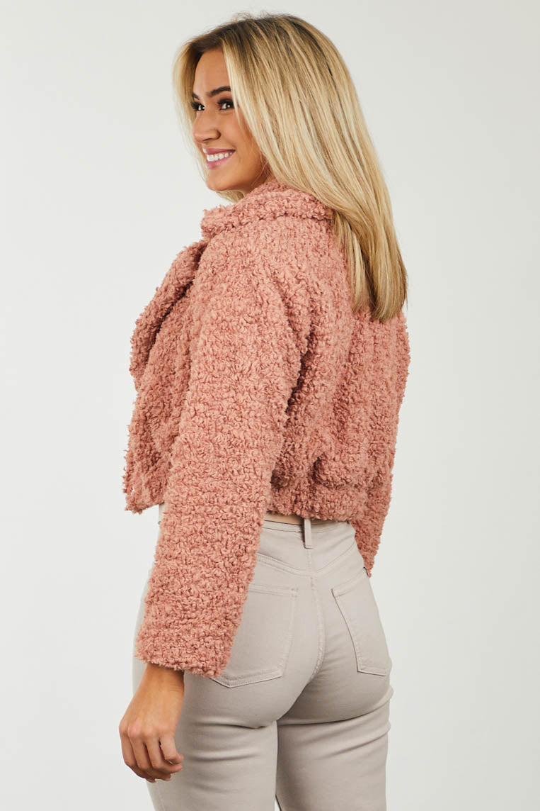 Rose Large Lapel Cropped Sherpa Jacket