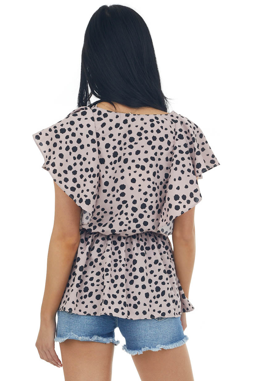 Rose Taupe Dalmatian Flutter Sleeve Top