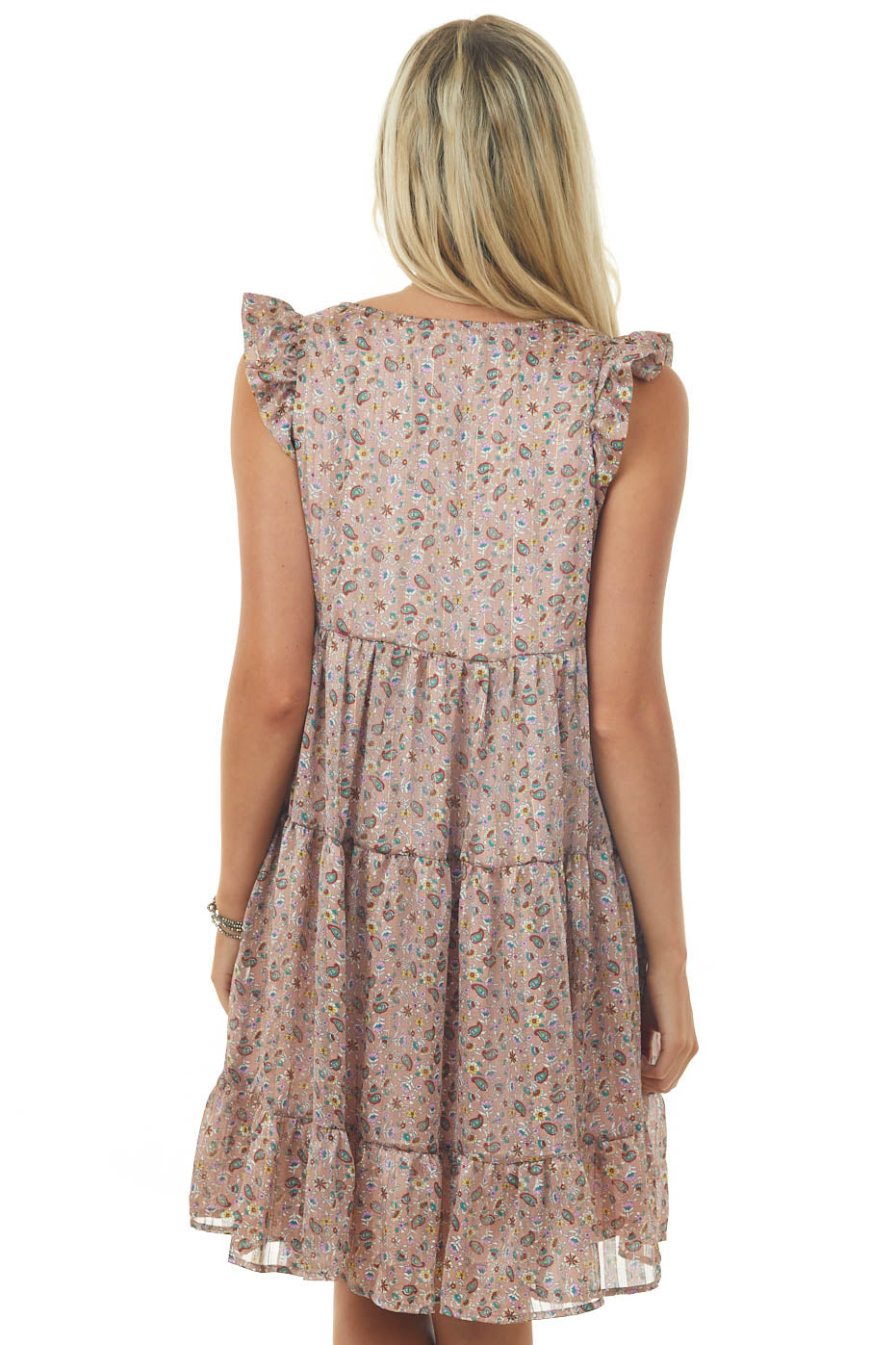 Rose Taupe Floral Paisley Print Short Dress