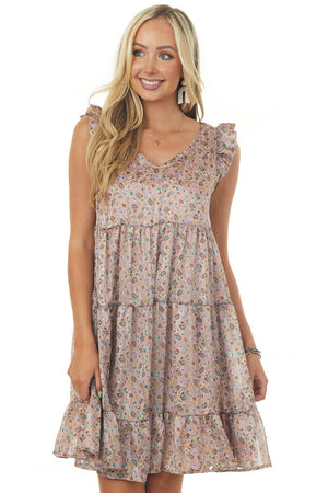 Rose Taupe Floral Paisley Print Short Dress