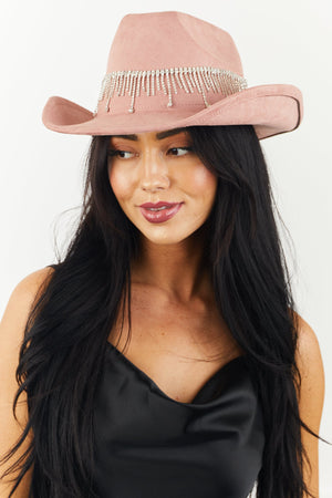 Rose Faux Suede Rhinestone Band Western Hat