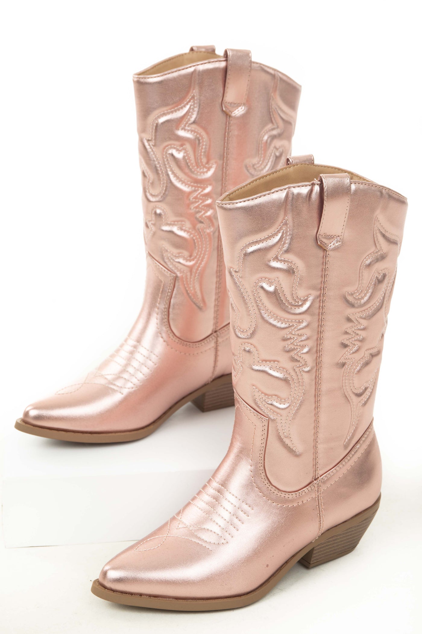 Rose Gold Faux Leather Metallic Western Boots
