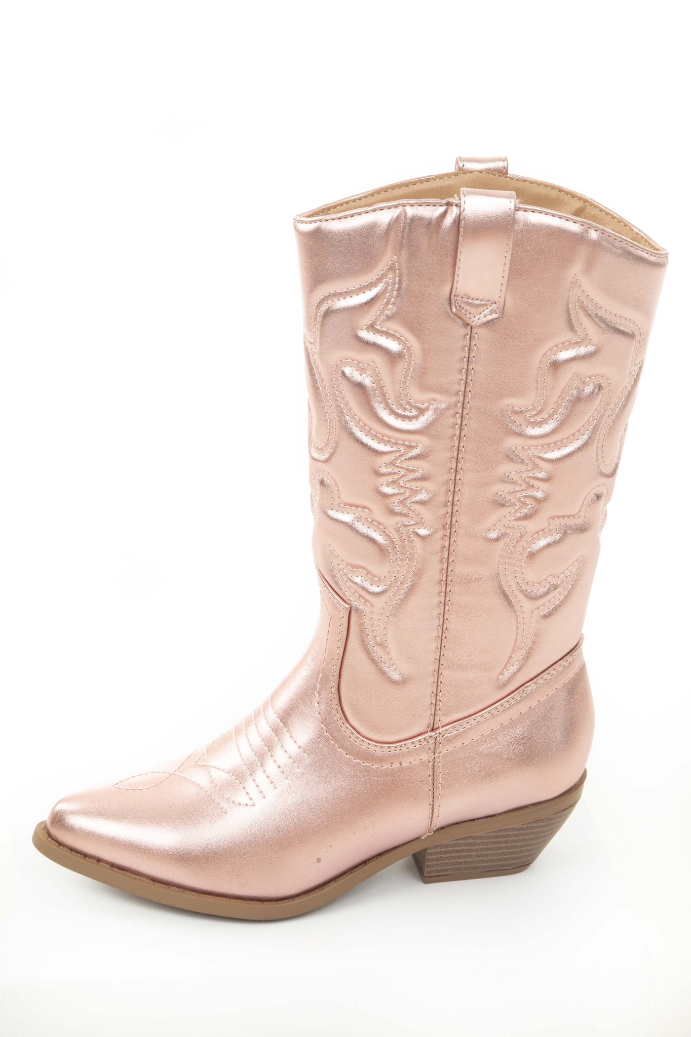 Rose Gold Faux Leather Metallic Western Boots