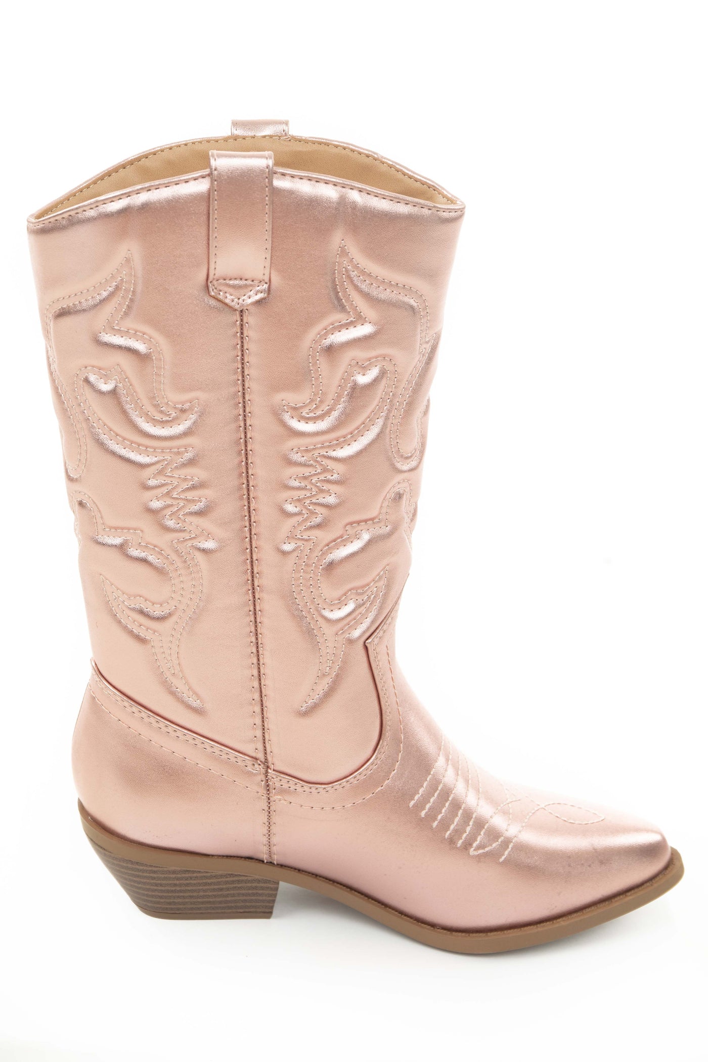 Rose Gold Faux Leather Metallic Western Boots