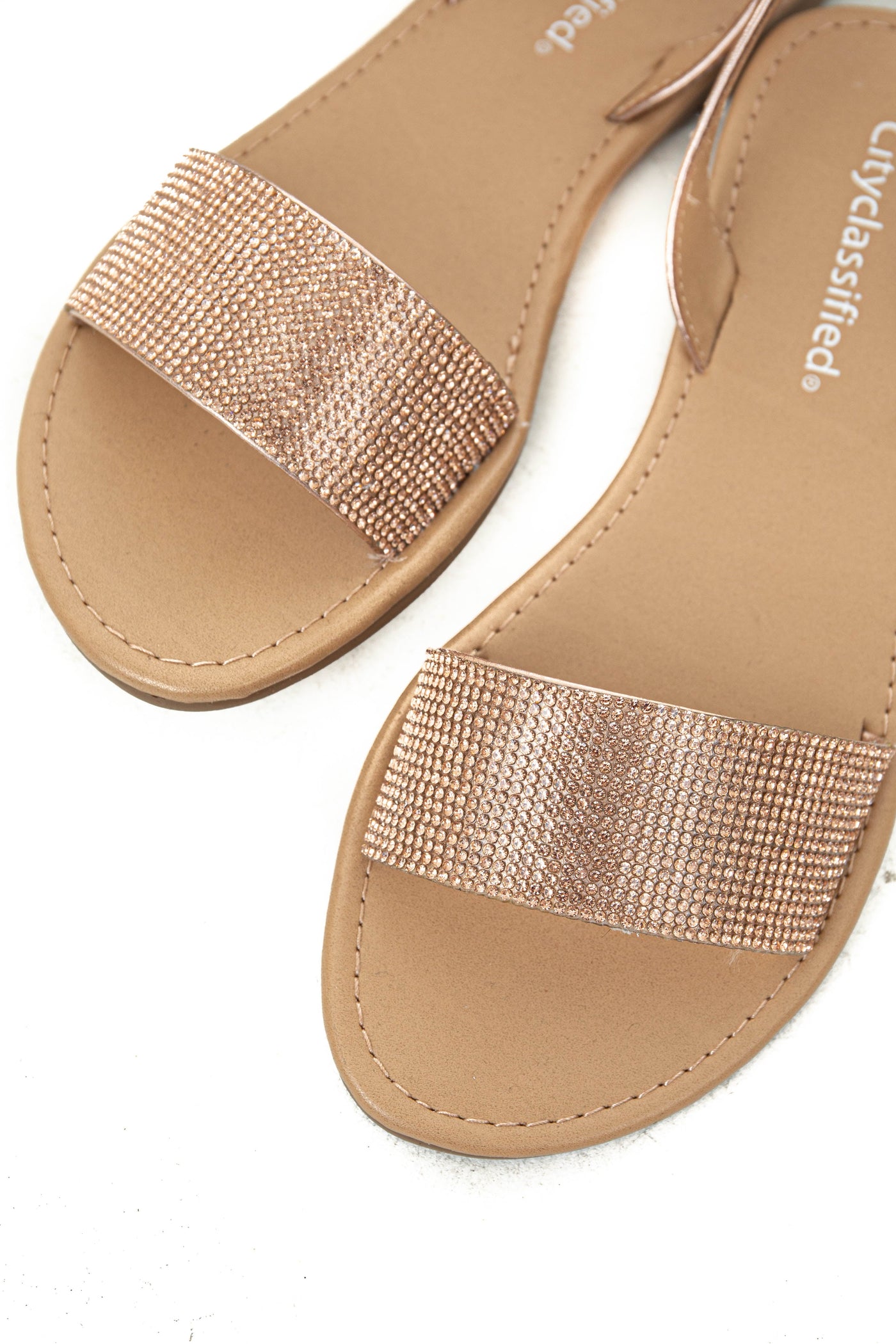 Rose Gold Rhinestone Strap Sling Back Sandals