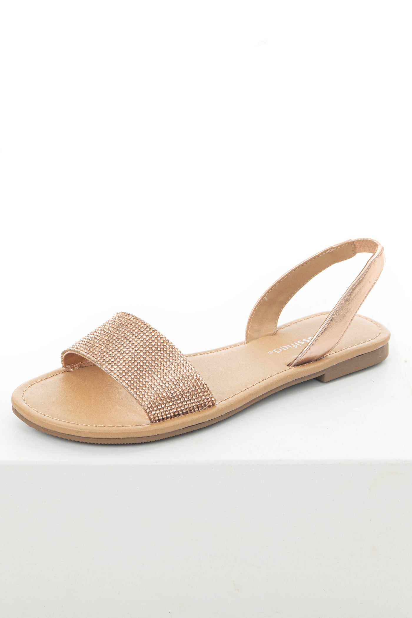 Rose Gold Rhinestone Strap Sling Back Sandals