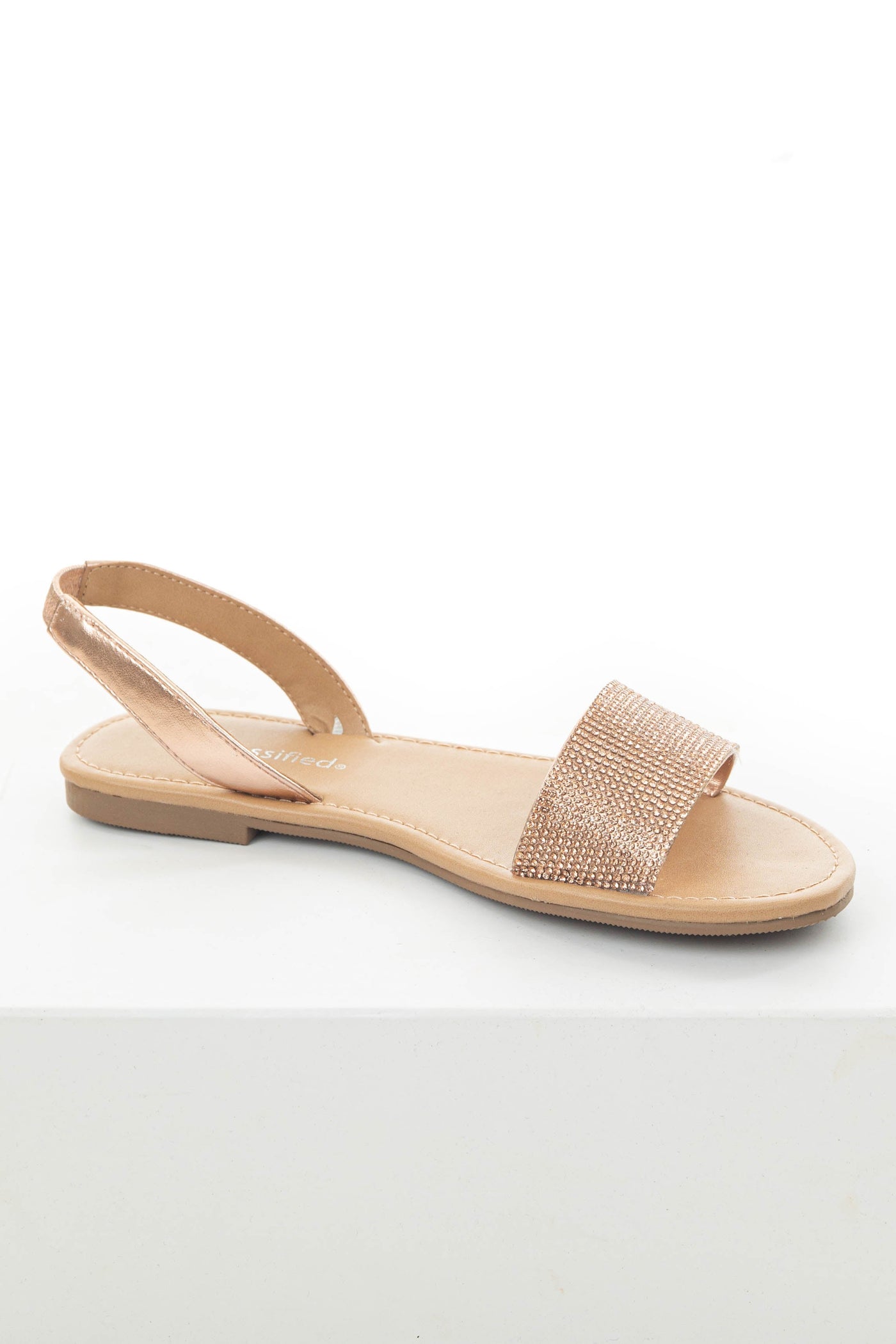 Rose Gold Rhinestone Strap Sling Back Sandals