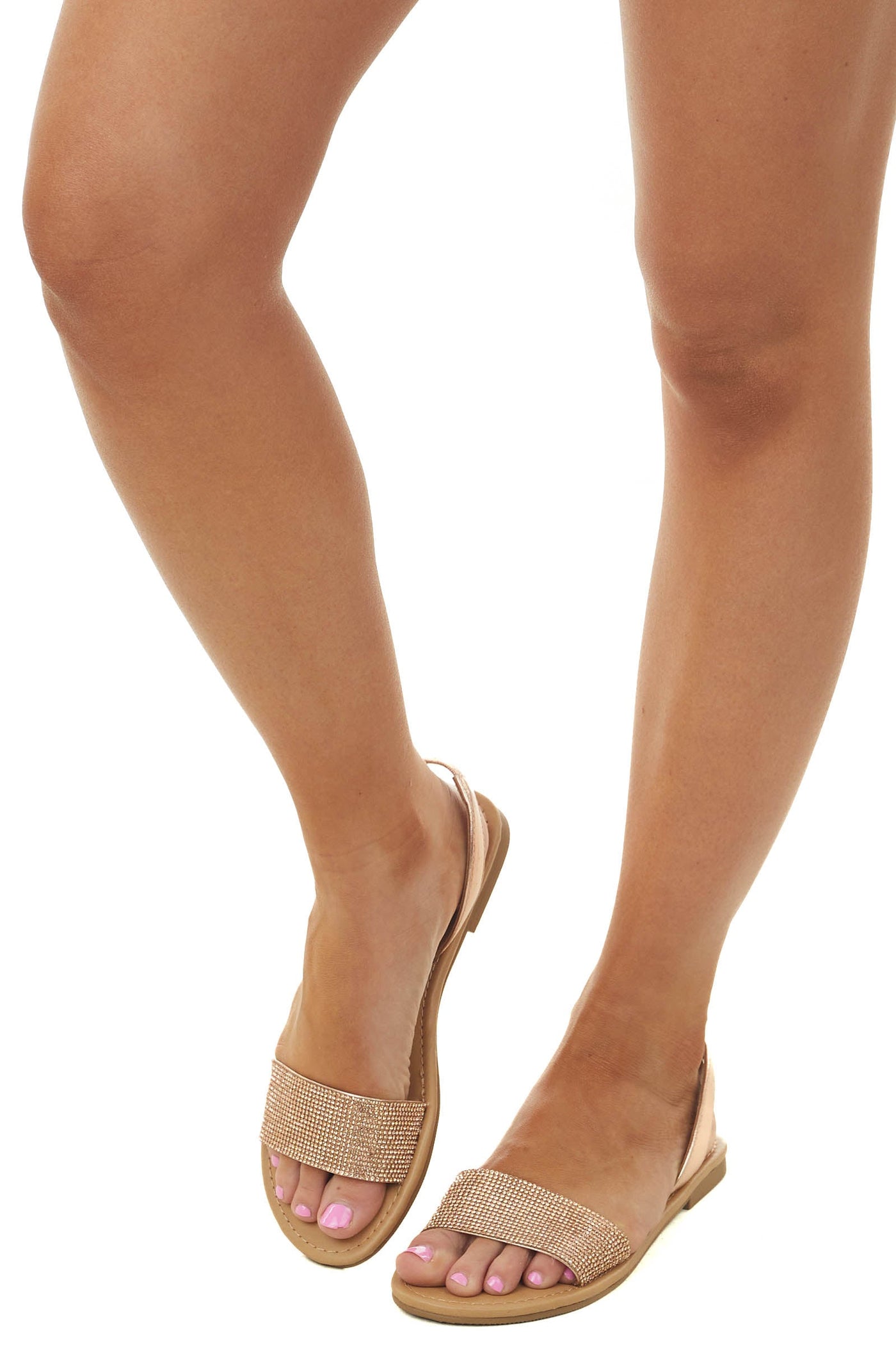 Rose Gold Rhinestone Strap Sling Back Sandals
