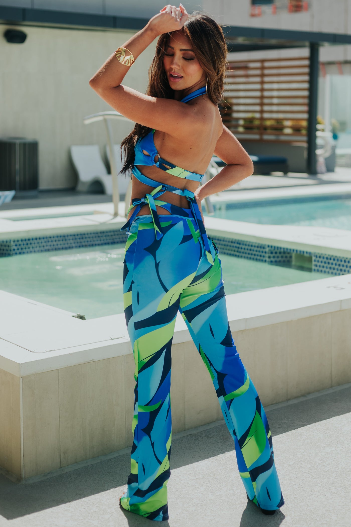 Royal Blue Abstract Print Bralette and Pants Set