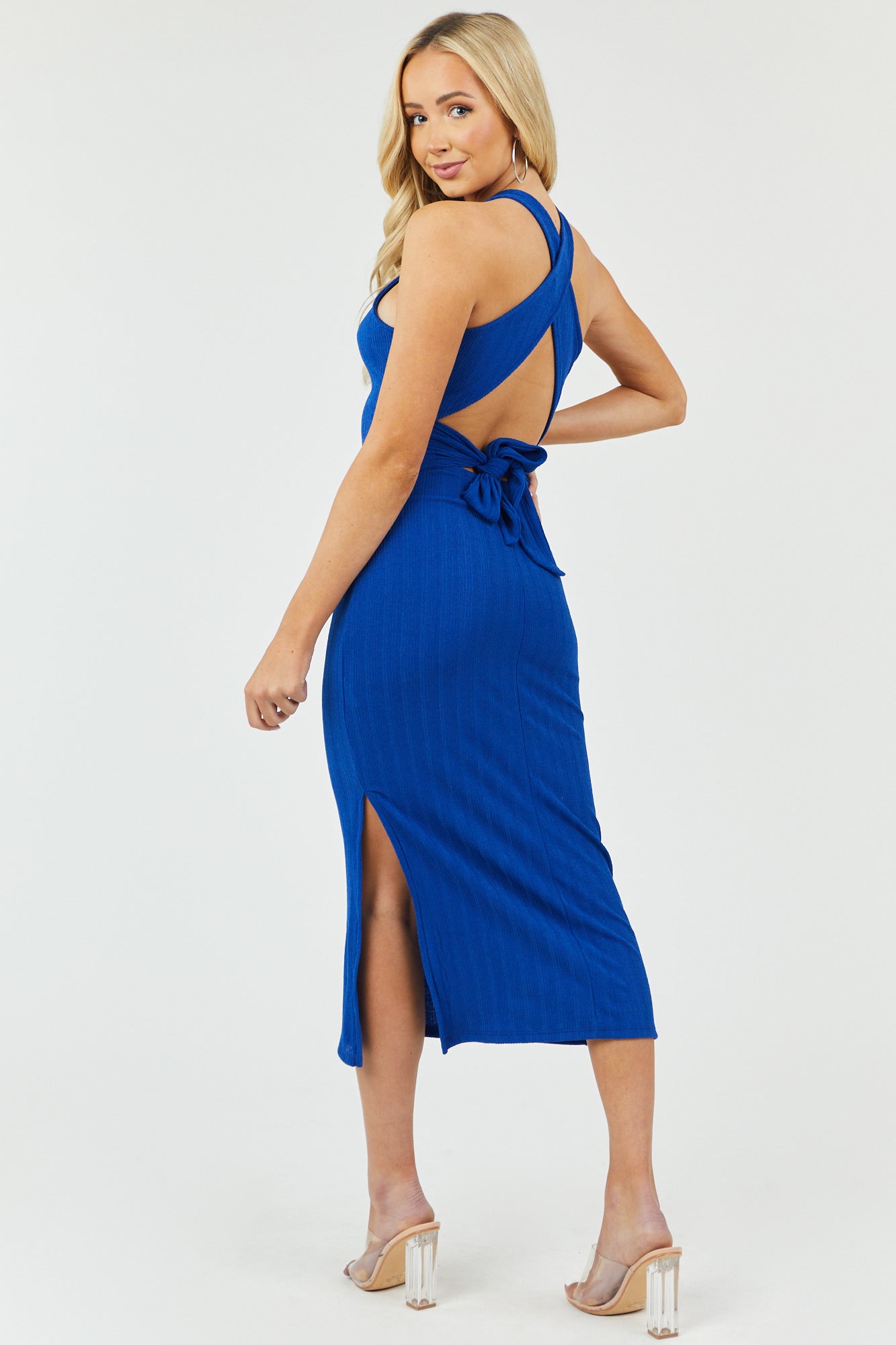 Royal Blue Criss Cross Open Tie Back Midi Dress