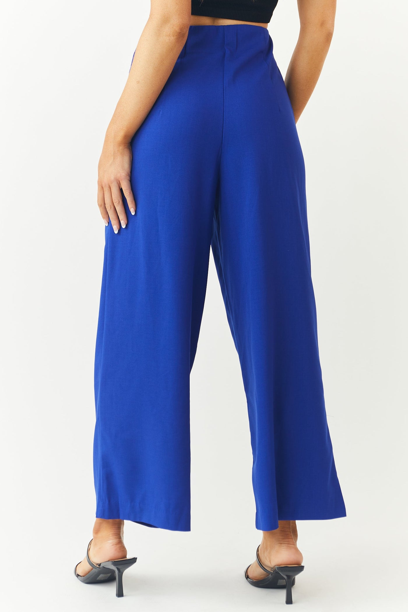 Royal Blue Elastic Waist Wide Leg Cropped Pants