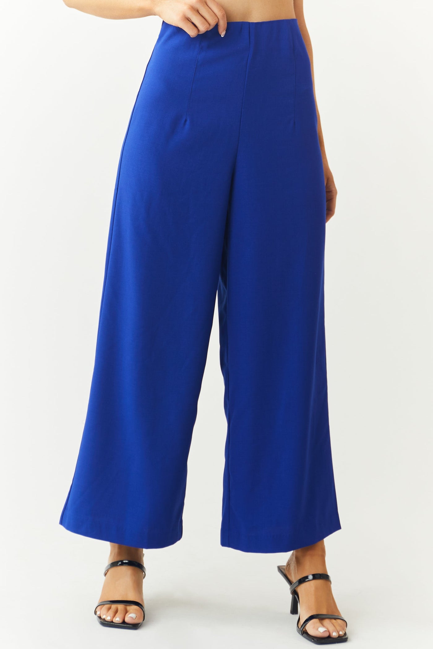 Royal Blue Elastic Waist Wide Leg Cropped Pants