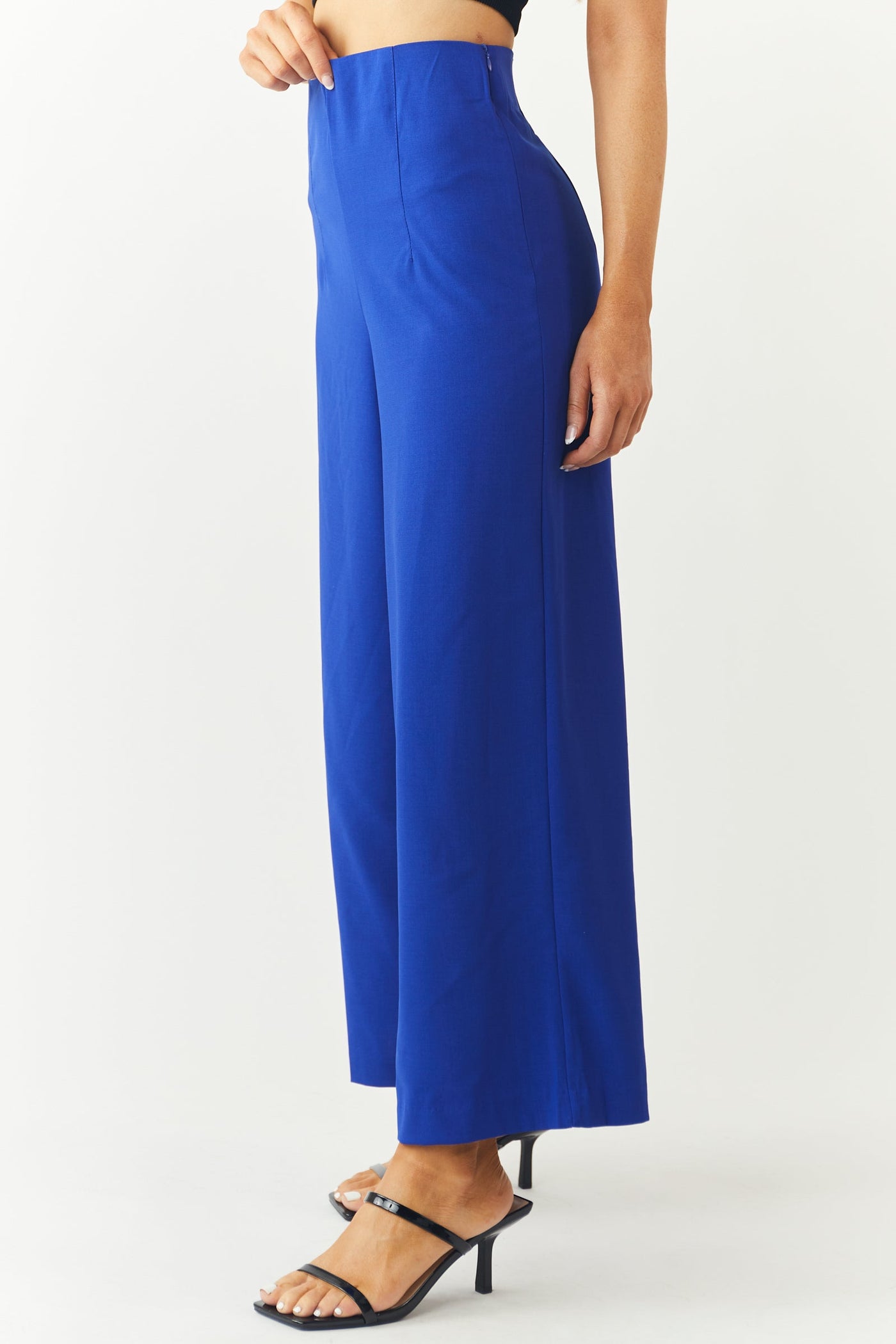 Royal Blue Elastic Waist Wide Leg Cropped Pants