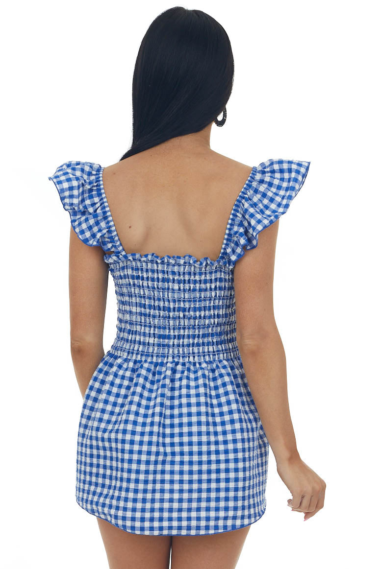 Royal Blue Gingham Sleeveless Smocked Blouse