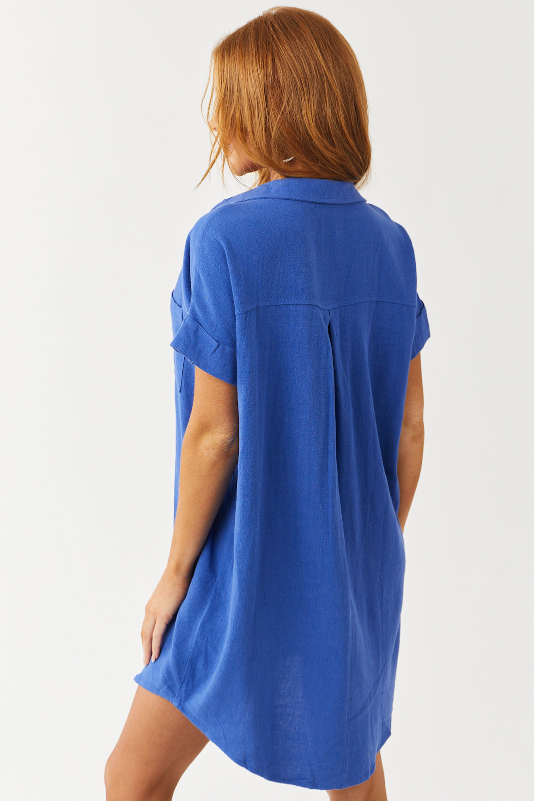 Royal Blue Half Sleeve Collared Shirt Dress