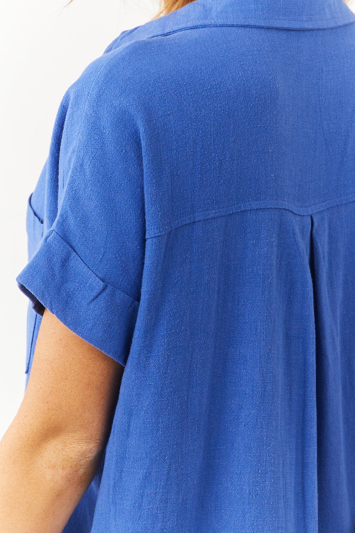 Royal Blue Half Sleeve Collared Shirt Dress