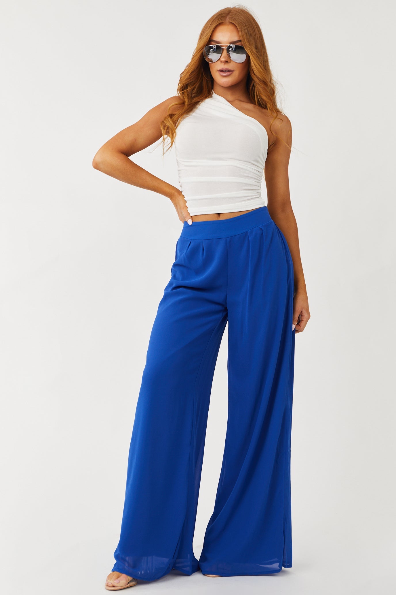 Royal Blue High Rise Woven Wide Leg Pants