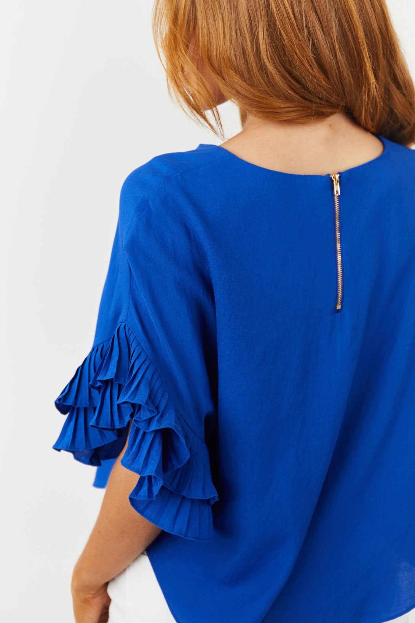 Royal Blue Layered Ruffle Sleeve Woven Top