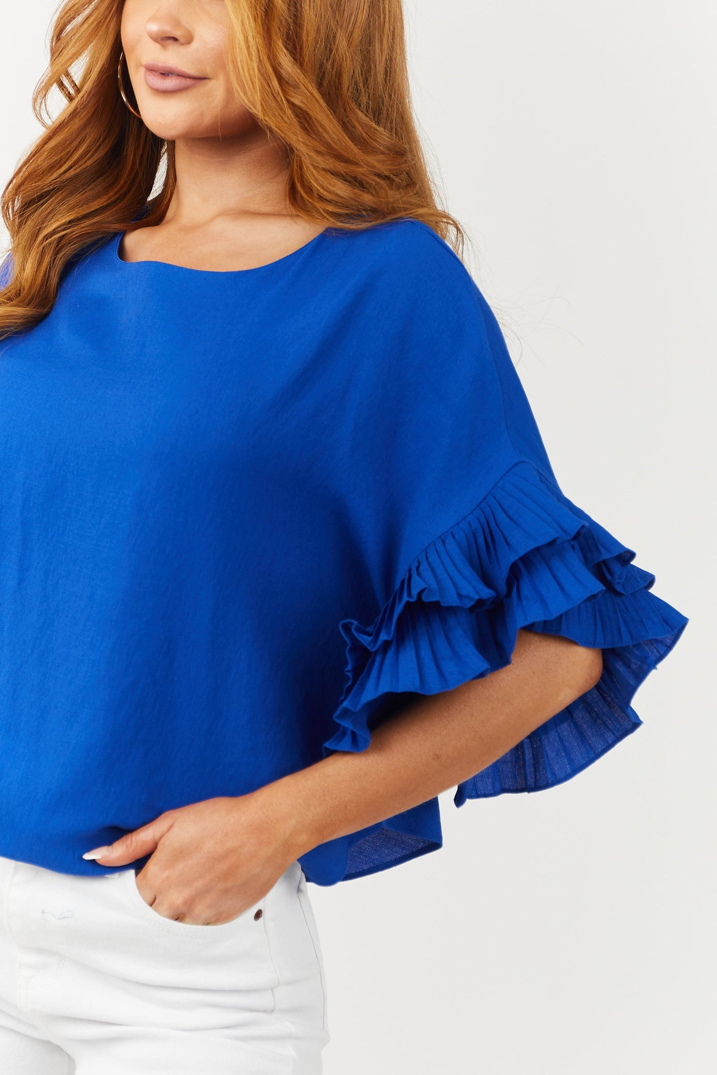 Royal Blue Layered Ruffle Sleeve Woven Top