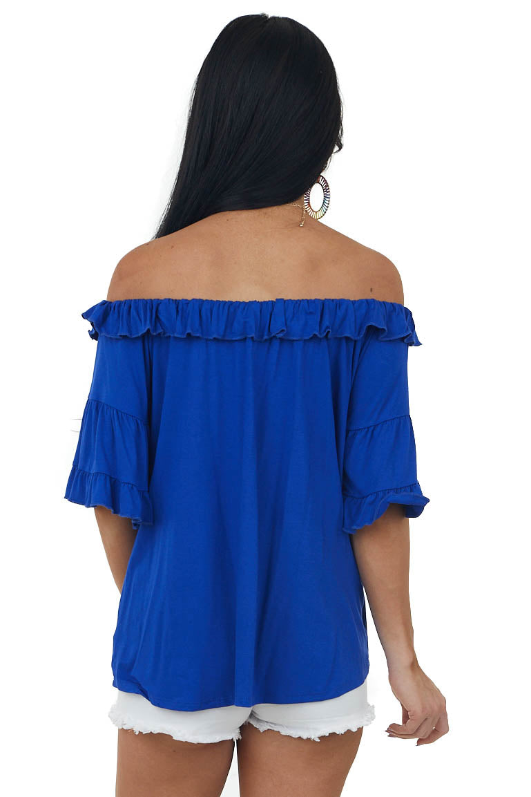 Royal Blue Ruffle Off Shoulder Knit Top
