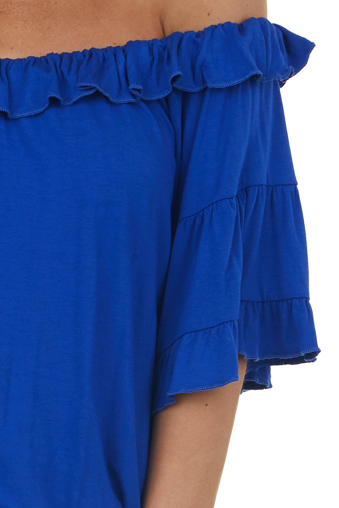 Royal Blue Ruffle Off Shoulder Knit Top