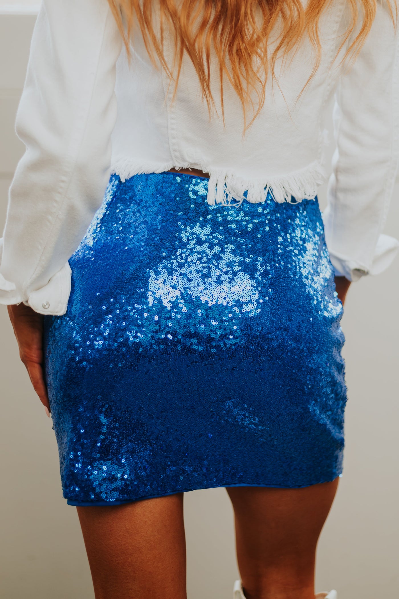 Royal Blue Sequined Mini Pencil Skirt
