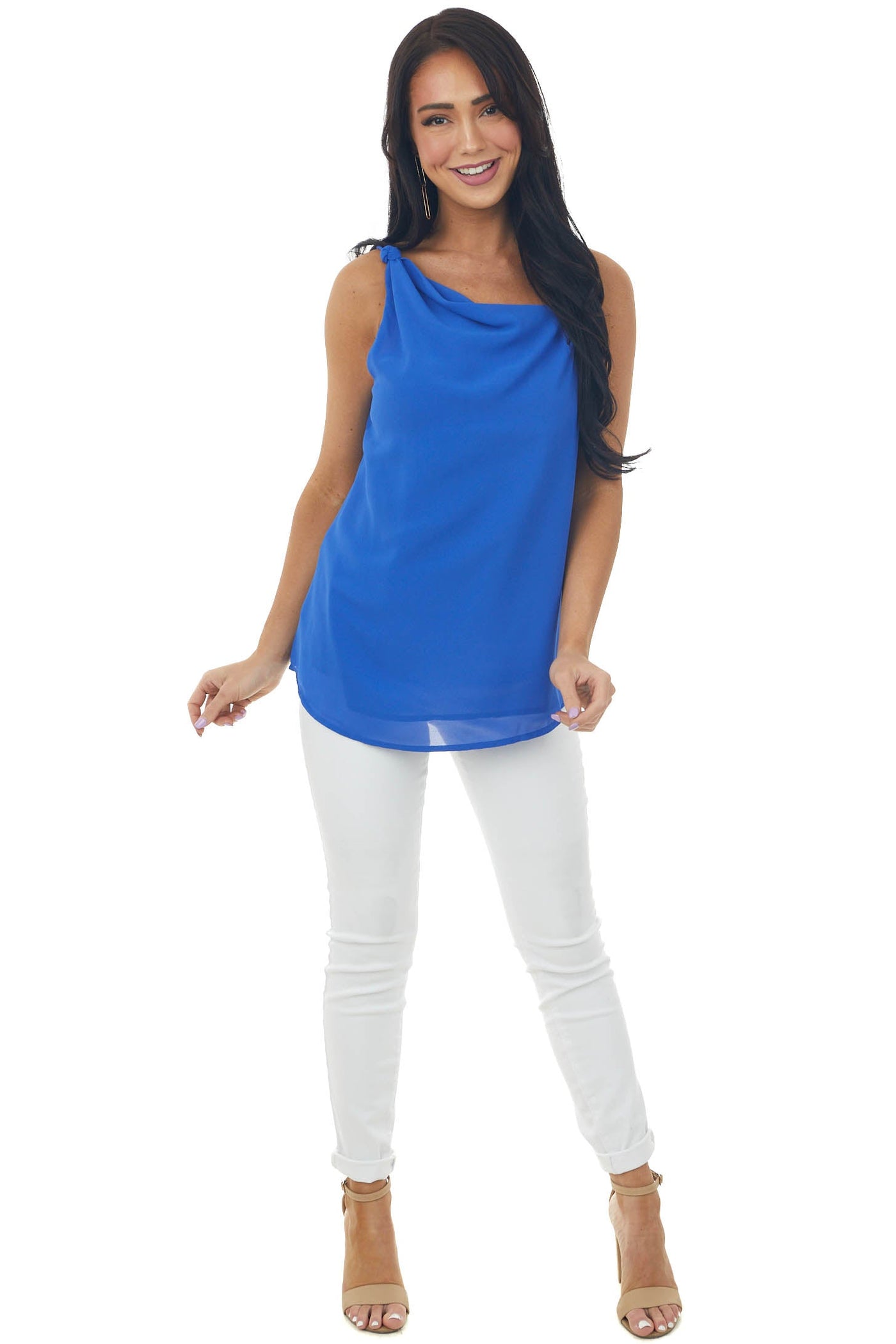 Royal Blue Sleeveless Asymmetrical Cami Blouse