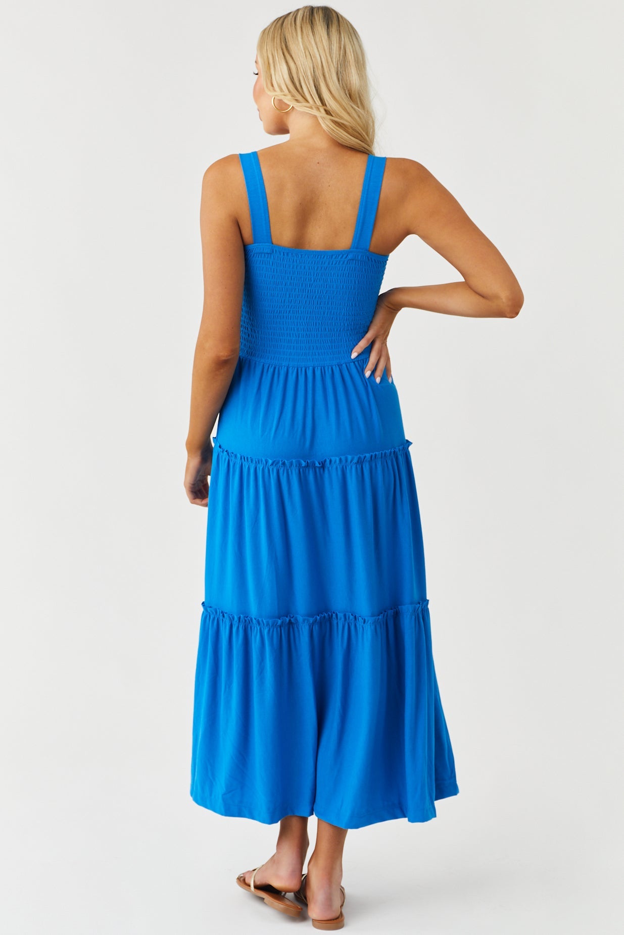 Royal Blue Smocked Sleeveless Tiered Midi Dress