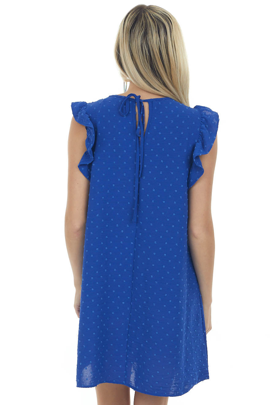 Royal Blue Swiss Dot Ruffle Cap Sleeve Dress