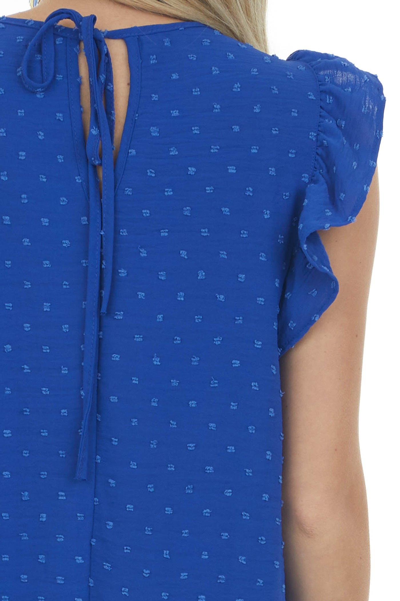 Royal Blue Swiss Dot Ruffle Cap Sleeve Dress