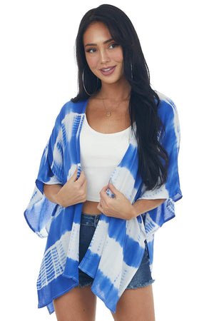 Royal Blue Tie Dye Striped Woven Kimono with Side Slits