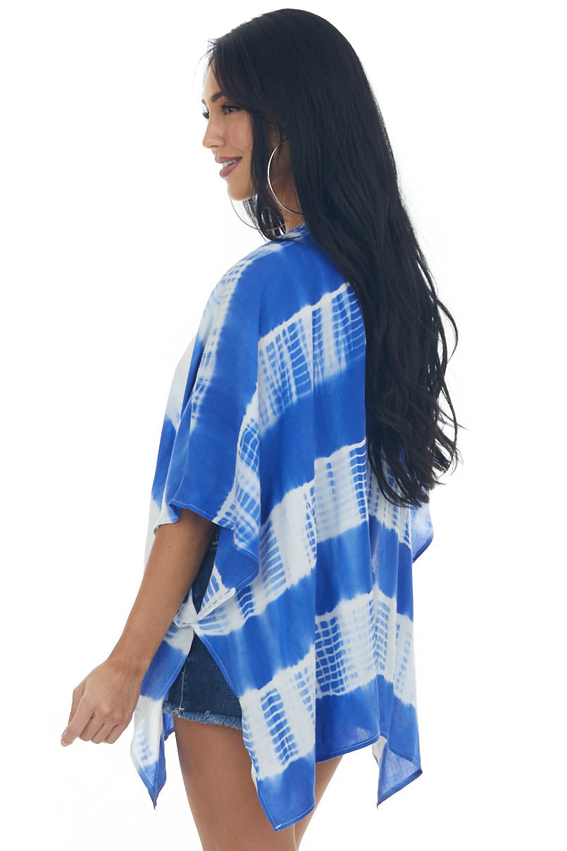 Royal Blue Tie Dye Striped Woven Kimono with Side Slits