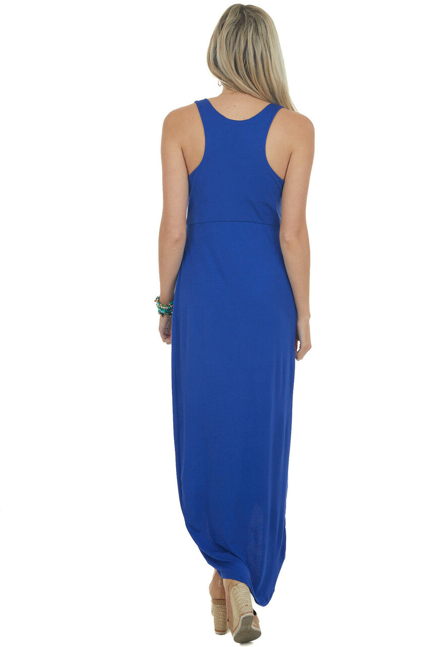 Royal Blue Tulip Hem Wrap Maxi Knit Dress