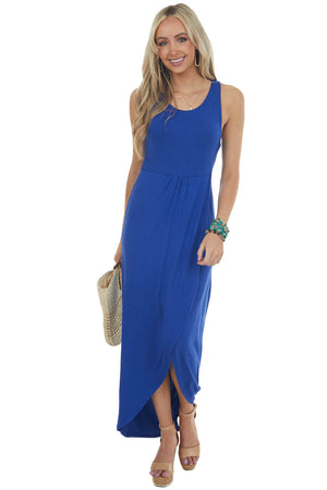 Royal Blue Tulip Hem Wrap Maxi Knit Dress