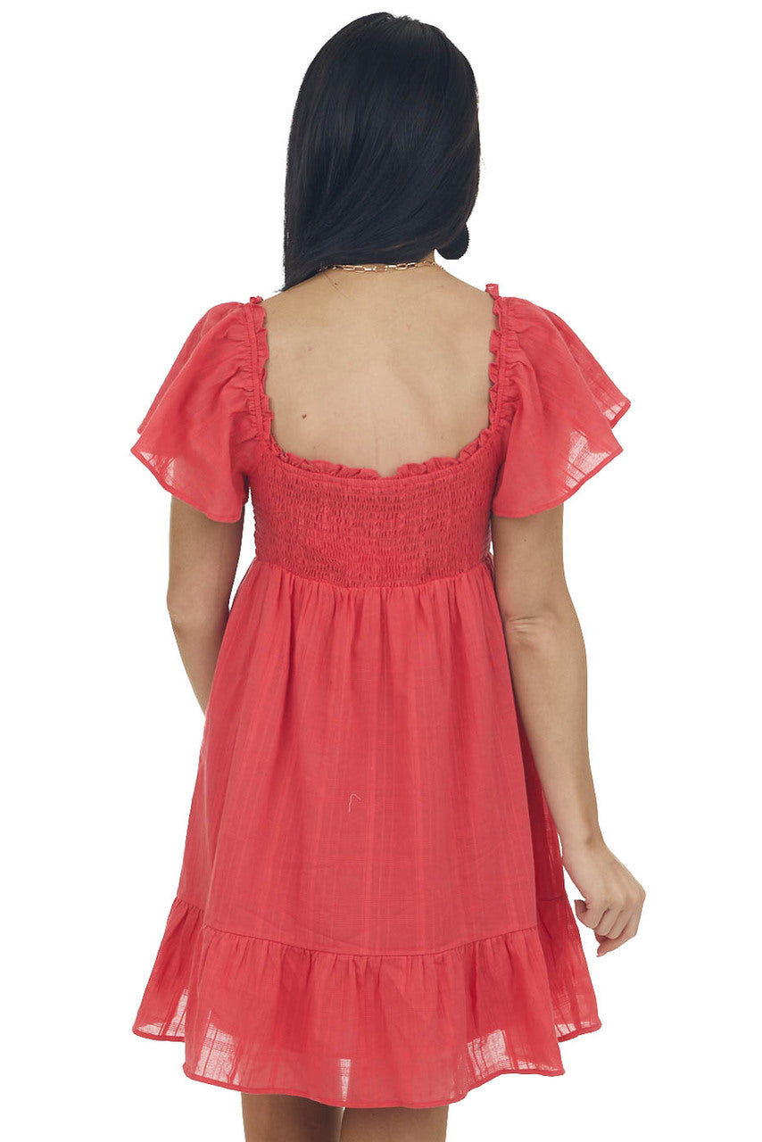 Ruby Bow Tie Smocked Babydoll Textured Dress