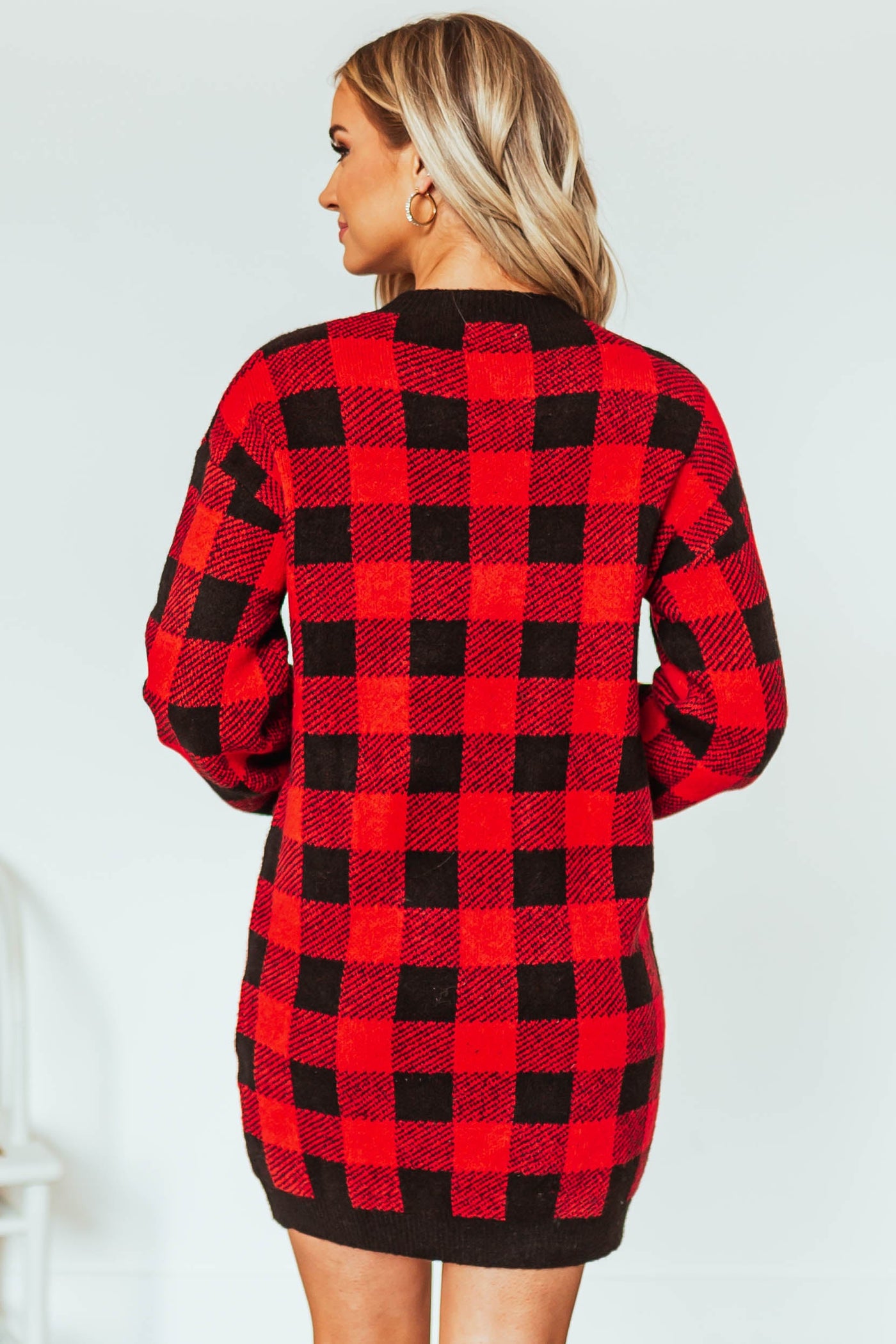 Ruby Buffalo Plaid Puff Sleeve Sweater Dress