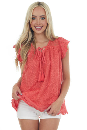 Ruby Embroidered Eyelet Sleeve Tassel Blouse