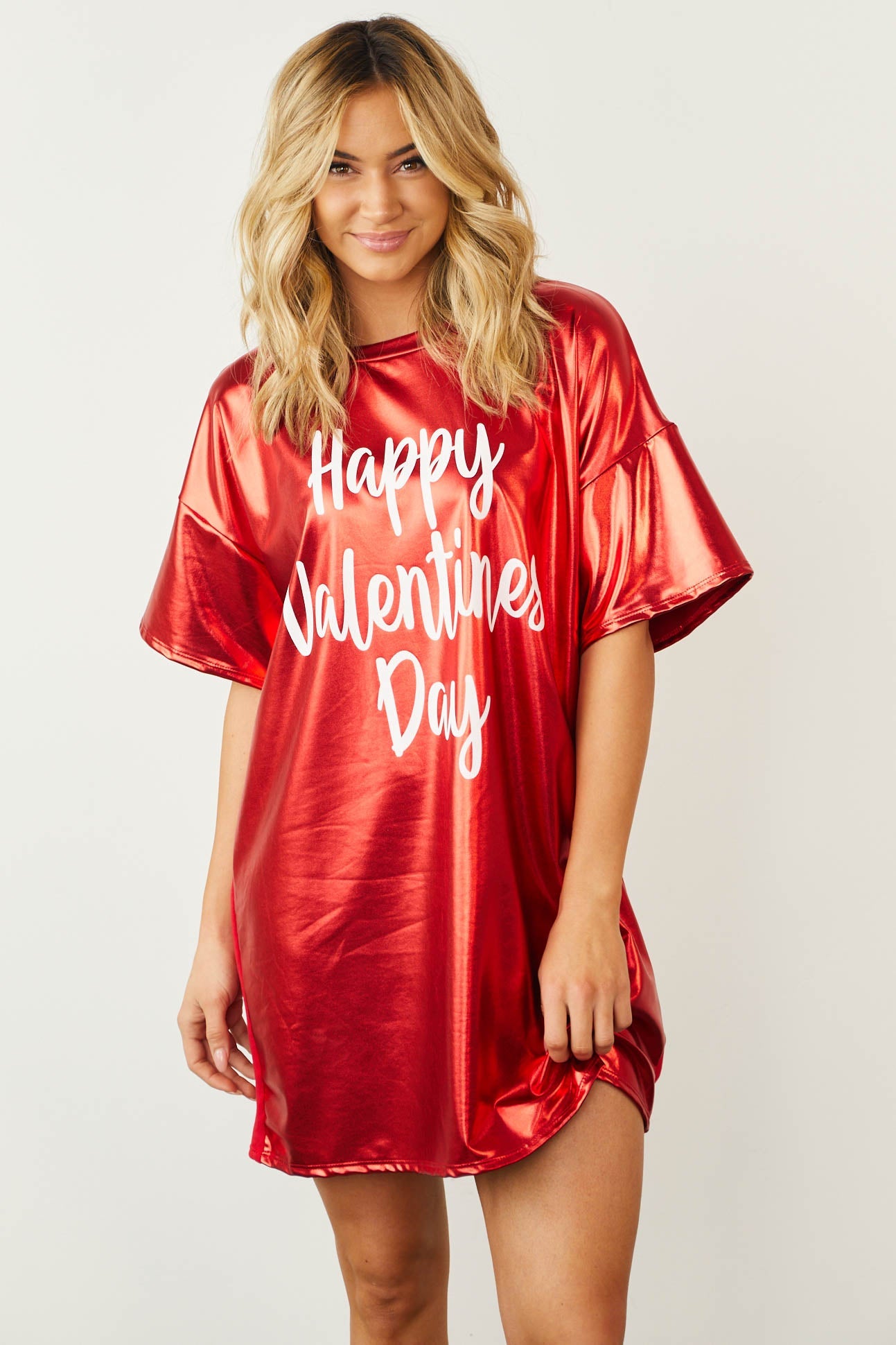 Ruby Metallic 'Happy Valentines Day' Graphic Dress