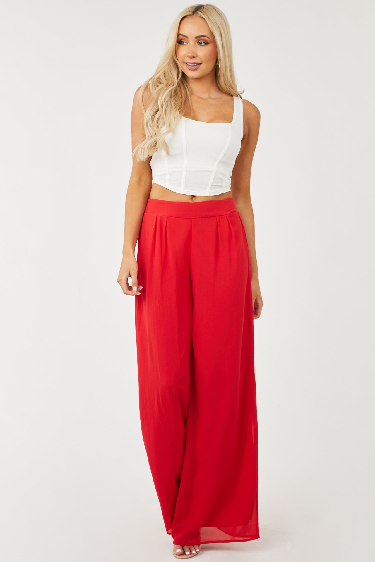 Ruby Red High Rise Woven Wide Leg Pants