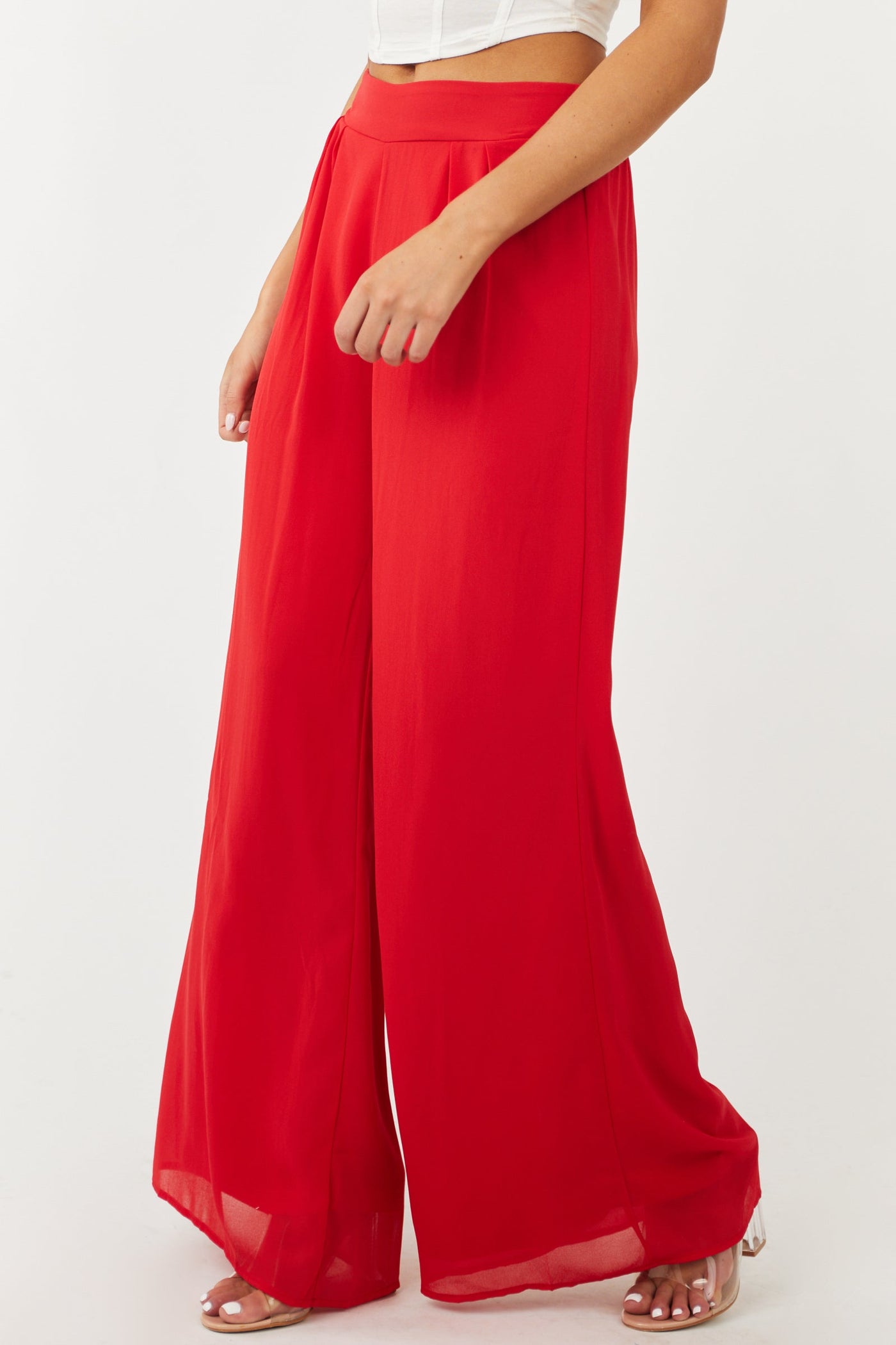 Ruby Red High Rise Woven Wide Leg Pants