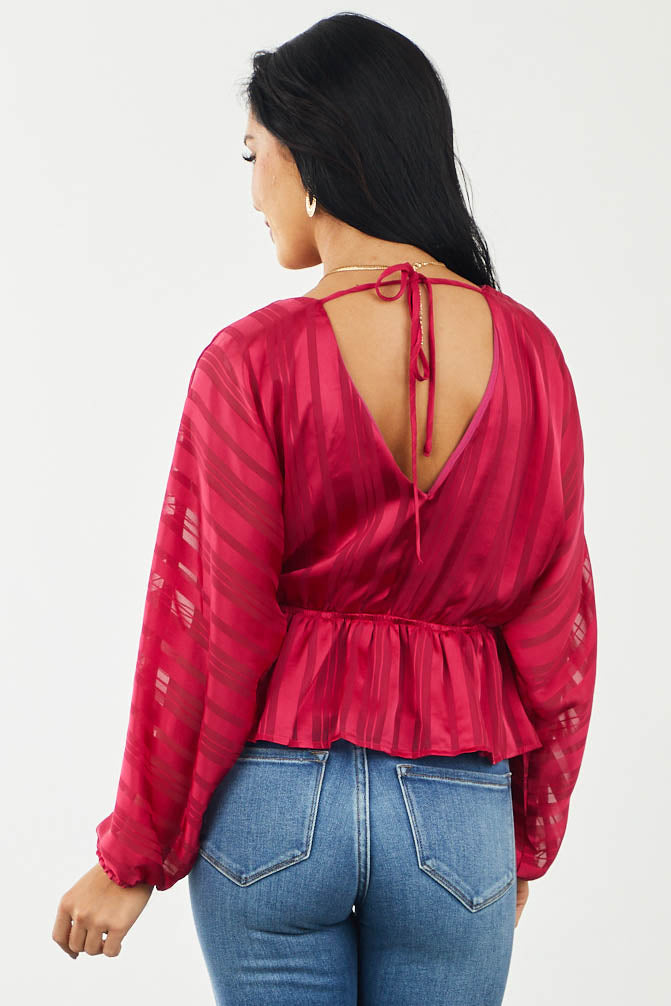 Ruby Shadow Stripe Surplice Top with Elastic Waist