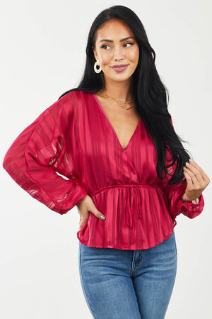 Ruby Shadow Stripe Surplice Top with Elastic Waist