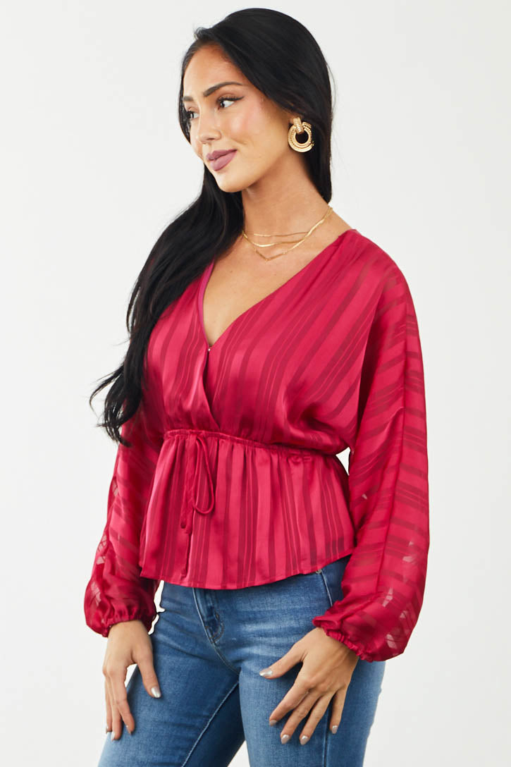 Ruby Shadow Stripe Surplice Top with Elastic Waist