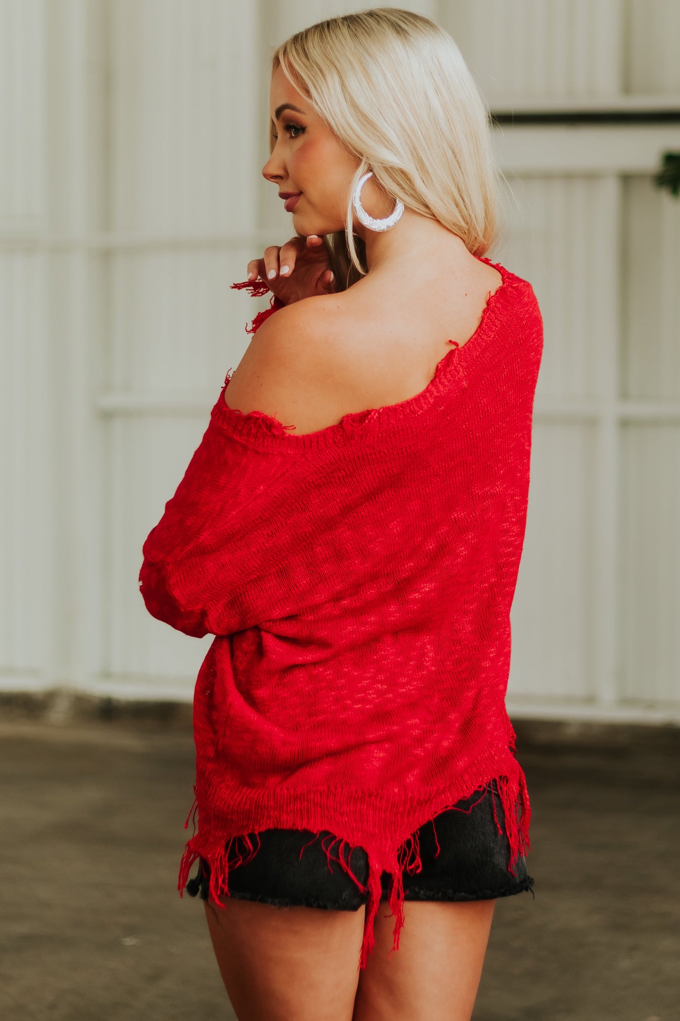 Ruby Star Print Distressed Lightweight Sweater