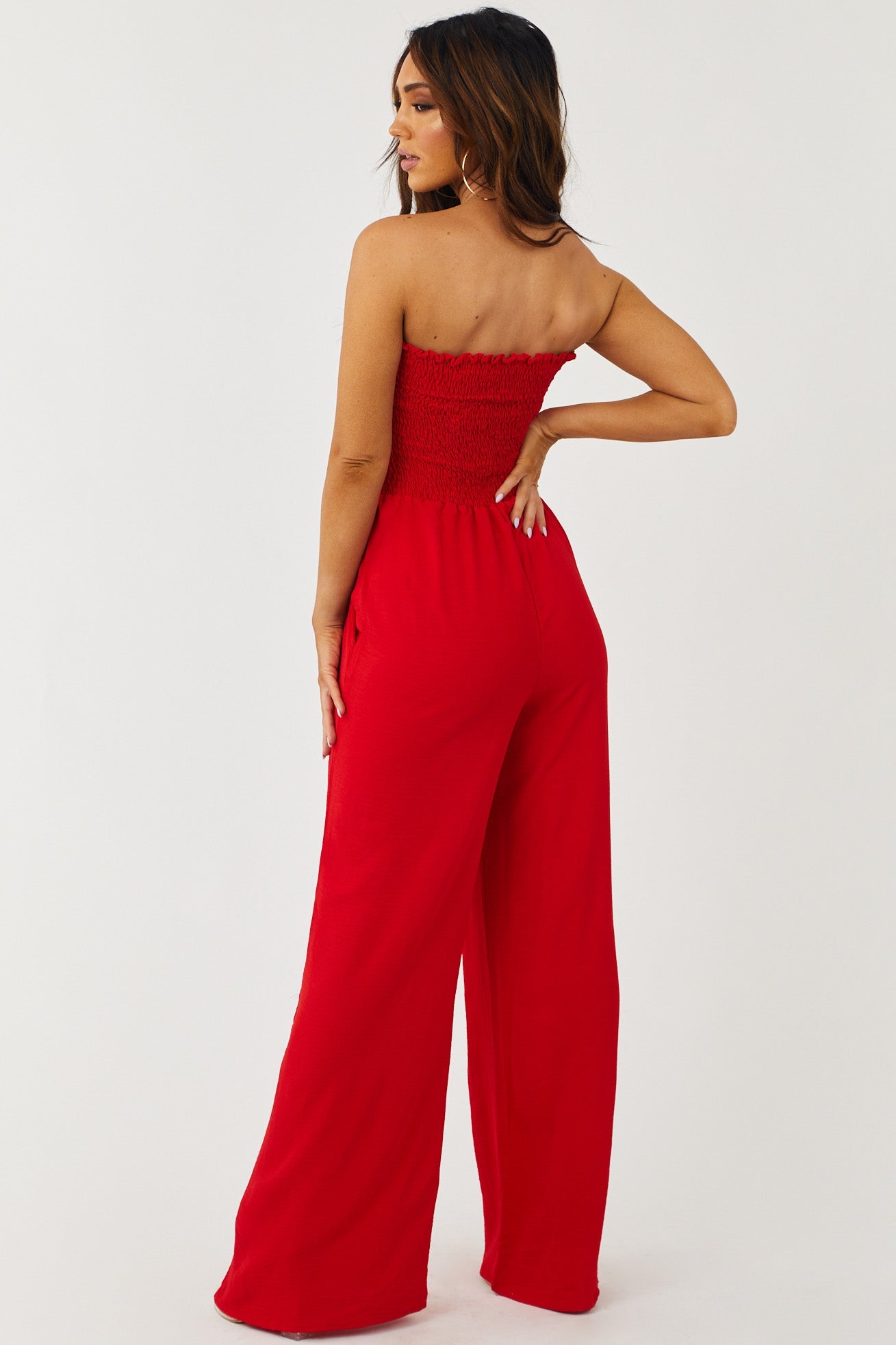 Ruby Strapless Smocked Wide Leg Woven Jumpsuit