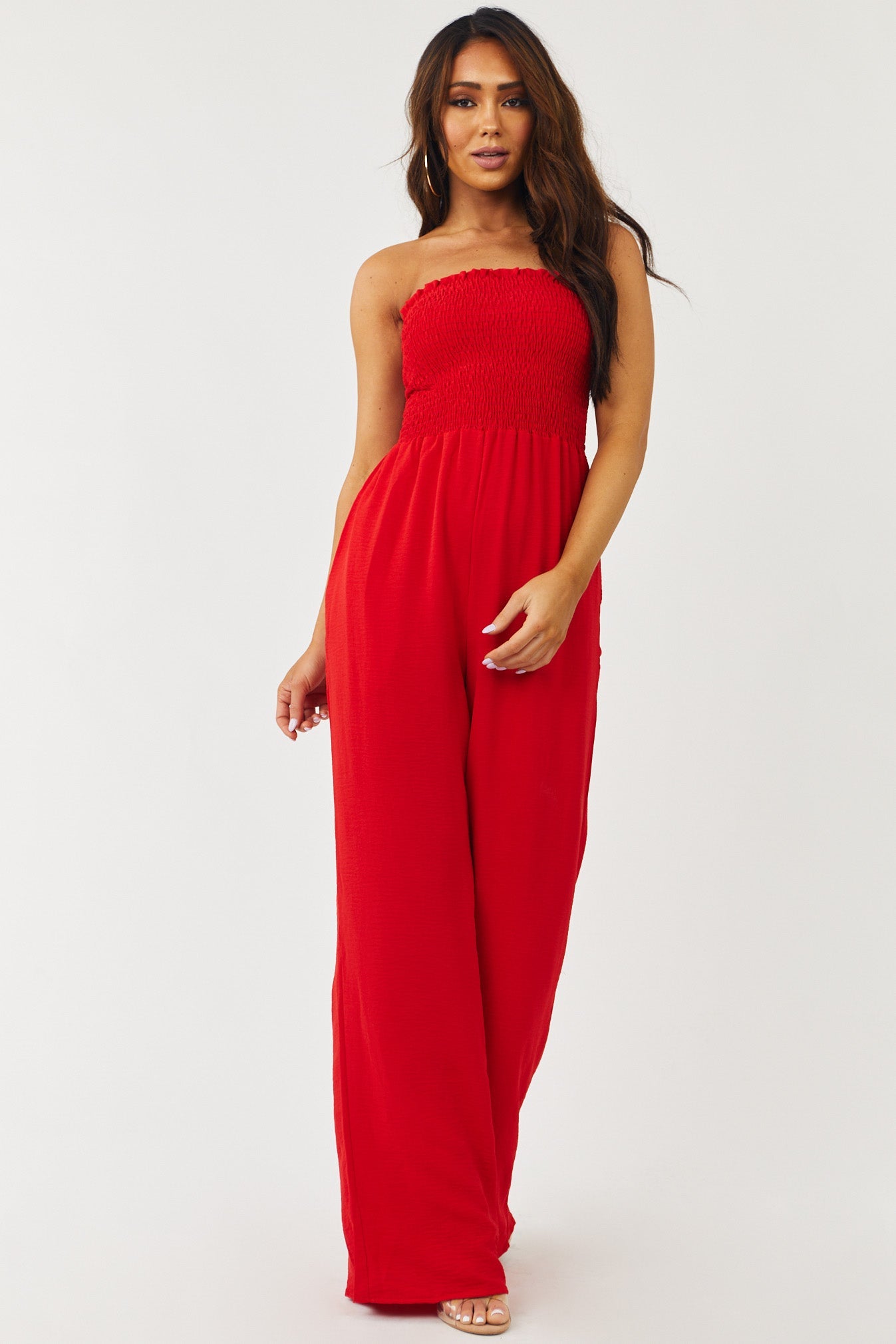 Ruby Strapless Smocked Wide Leg Woven Jumpsuit