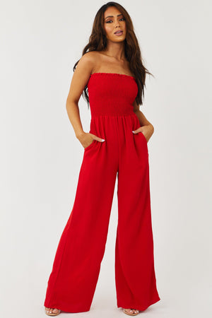 Ruby Strapless Smocked Wide Leg Woven Jumpsuit