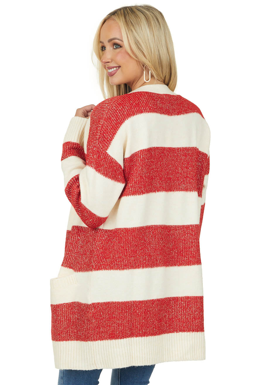 Ruby and Cream Striped Tunic Cardigan