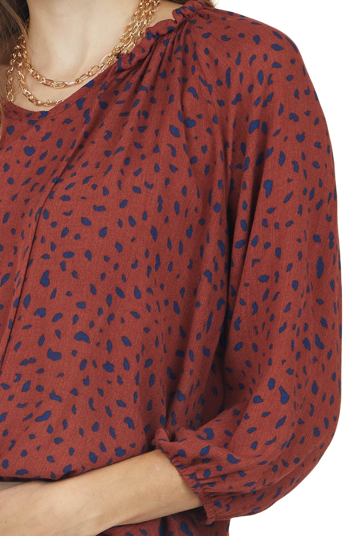 Rust Animal Print Bubble Sleeve Blouse